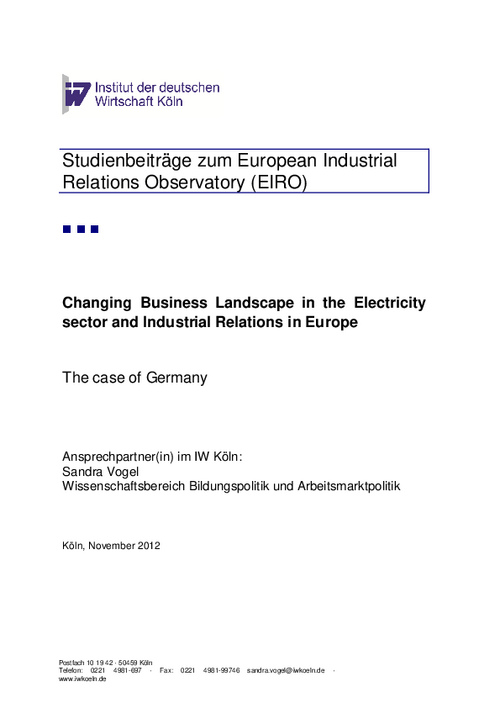 Changing Business Landscape in the Electricity sector and Industrial Relations in Europe