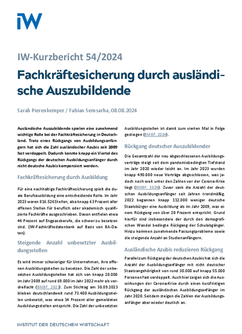 Fachkräftesicherung durch ausländische Auszubildende