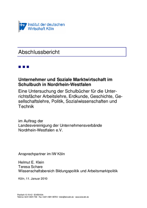 Unternehmer und Soziale Marktwirtschaft im Schulbuch in Nordrhein-Westfalen