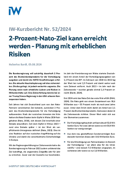 2-Prozent-Nato-Ziel kann erreicht werden – Planung mit erheblichen Risiken