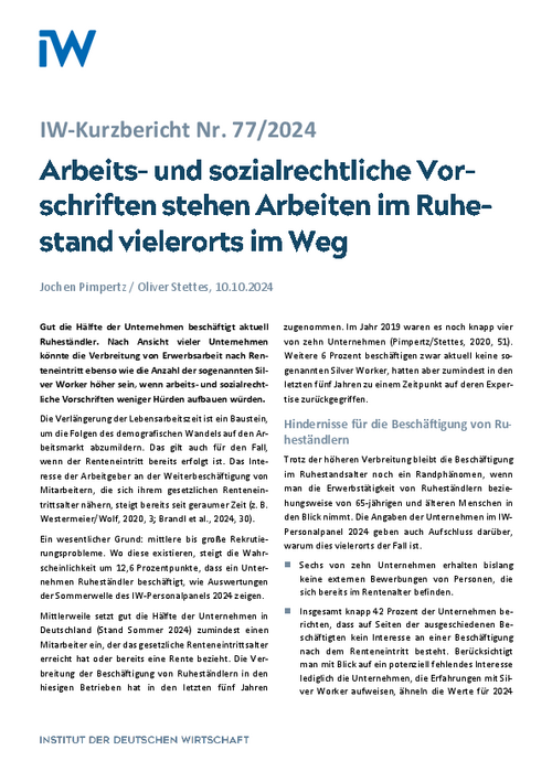 Arbeits- und sozialrechtliche Vorschriften stehen Arbeiten im Ruhestand vielerorts im Weg