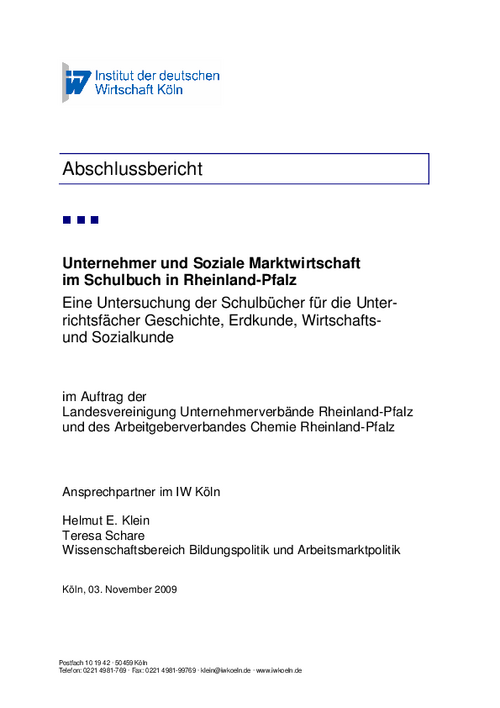 Unternehmer und Soziale Marktwirtschaft im Schulbuch in Rheinland-Pfalz