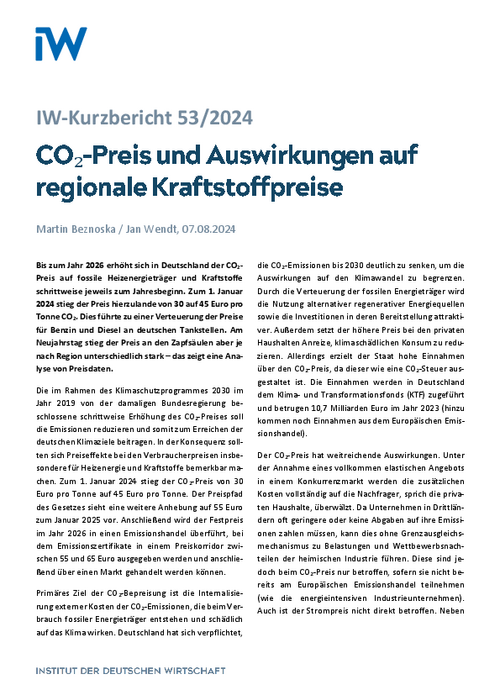 CO₂-Preis und Auswirkungen auf regionale Kraftstoffpreise