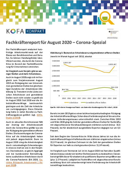 Fachkräftereport für August 2020 – Corona-Spezial