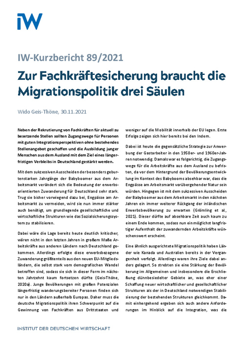 Zur Fachkräftesicherung braucht die Migrationspolitik drei Säulen