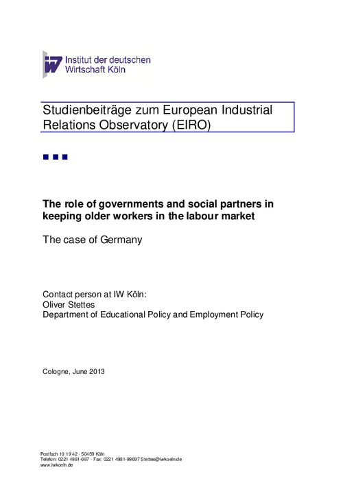 The role of governments and social partners in keeping older workers in the labour market